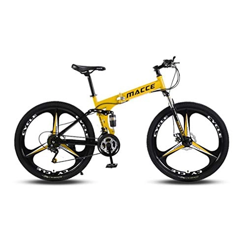 Folding Bike : ZXCY 24 Speed Adult Mountain Foldable Bicycle 26 Inch Mountaintrail Bike High Carbon Steel Bicycle Full Suspension MTB with Dual Disc Brakes Road Bike for Men Women, Yellow