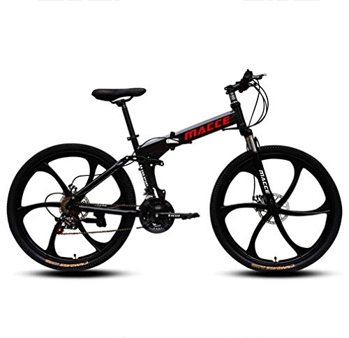 Folding Bike : ZXCY 27 Speed Mountain Bike Ideal for School Work Foldable Bicycle with Dual Disc Brakes And 26 Inch Weels Adult Road Bike Portable High Carbon Steel Bikes, Black