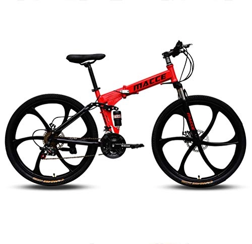 Folding Bike : ZXCY 27 Speed Mountain Bike Ideal for School Work Foldable Bicycle with Dual Disc Brakes And 26 Inch Weels Adult Road Bike Portable High Carbon Steel Bikes, Red