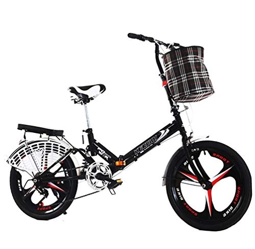 Folding Bike : ZXCY Folding Bikes 20 Inch Mini Portable Student Folding Bike for Men Women Lightweight Foldable Bicycle with Bell Lock And Basket Outdoor Leisure Bicycle, Black