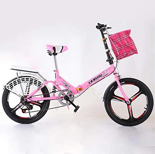Folding Bike : ZXCY Folding Bikes 20 Inch Mini Portable Student Folding Bike for Men Women Lightweight Foldable Bicycle with Bell Lock And Basket Outdoor Leisure Bicycle, Pink