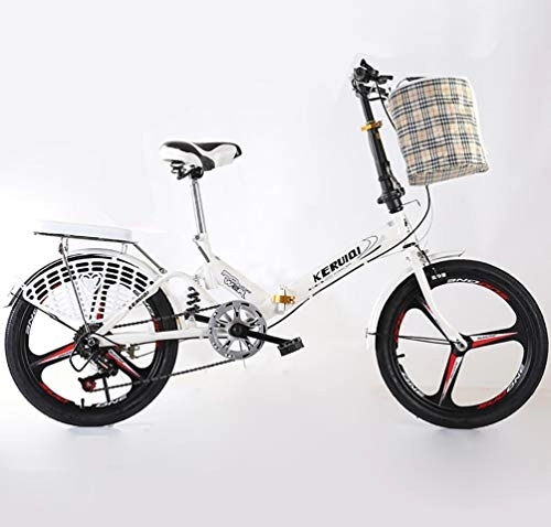 Folding Bike : ZXCY Folding Bikes 20 Inch Mini Portable Student Folding Bike for Men Women Lightweight Foldable Bicycle with Bell Lock And Basket Outdoor Leisure Bicycle, White