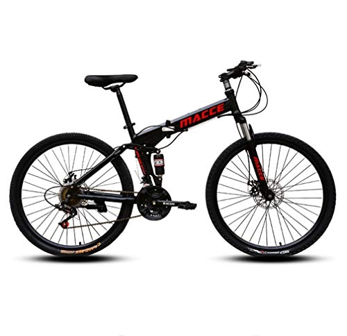 Folding Bike : ZXCY High Carbon Steel Bikes 21 Speed Foldable Bicycle Mountain Bike Ideal for School And Work with Dual Disc Brakes Adult Road Bike, Black, 24 INCH