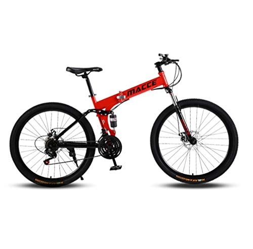 Folding Bike : ZXCY High Carbon Steel Bikes 21 Speed Foldable Bicycle Mountain Bike Ideal for School And Work with Dual Disc Brakes Adult Road Bike, Red, 24 INCH