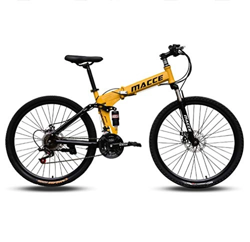 Folding Bike : ZXCY High Carbon Steel Bikes 21 Speed Foldable Bicycle Mountain Bike Ideal for School And Work with Dual Disc Brakes Adult Road Bike, Yellow, 24 INCH
