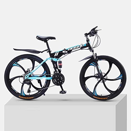 Folding Bike : ZXCY MTB Racing Bicycle 21 Speed Foldable Mountain Bike with 6 Cutter Wheel Outdoor Cycling 24 Inches Carbon Steel Bicycle, Blue