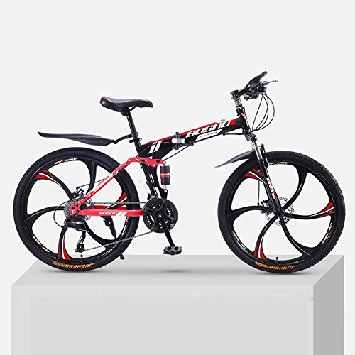Folding Bike : ZXCY MTB Racing Bicycle 21 Speed Foldable Mountain Bike with 6 Cutter Wheel Outdoor Cycling 24 Inches Carbon Steel Bicycle, Red