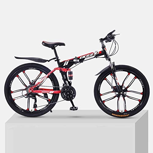 Folding Bike : ZXCY Unisex MTB Racing Bicycle 21 Speed Foldable Mountain Bike 26 Inches Carbon Steel Bicycle with 10 Cutter Wheel for Outdoor Cycling, Red