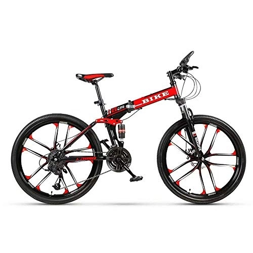 Folding Bike : ZXM Foldable MountainBike 24 / 26 Inches, MTB Bicycle with 10 Cutter Wheel, Black&Red