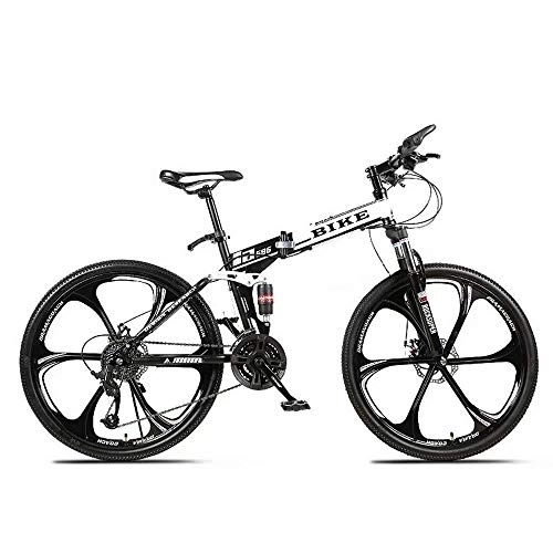 Folding Bike : ZXM Foldable MountainBike 24 / 26 Inches, MTB Bicycle with 6 Cutter Wheel, White