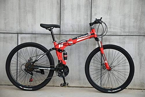 Folding Bike : ZXM Foldable MountainBike 24 / 26 Inches, MTB Bicycle with Spoke Wheel, Red