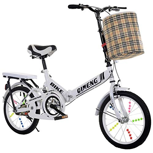Folding Bike : ZXNM Folding Child Bike, 20 inch Two Rounds Bicycle, 6-12 Years Old Primary School Student Cycling, Outdoor Cycling Exercise Folding Car / white / 16