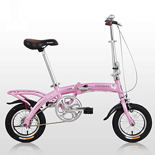 Folding Bike : ZXQZ 12 Inch Folding Bicycle, Single Gear Commuter Bike, for Height 140-180cm Men and Women (Color : Pink)