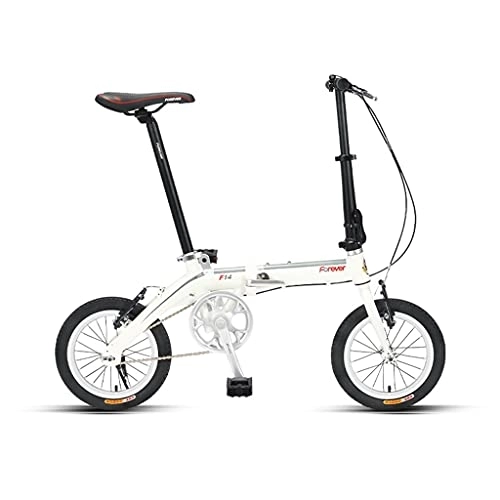 Folding Bike : ZXQZ 14 Inch BMX Bicycle, Lightweight Aluminum Frame Road Bike, Easy To Fold, for Ladies And Teenagers (Color : White)