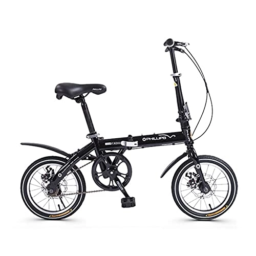 Folding Bike : ZXQZ 14 Inch Folding Bike, Single Speed Foldable Bicycle for Adult Children, MTB Bike with Disc Brake (Color : Black)