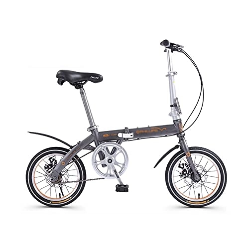 Folding Bike : ZXQZ 14 Inch Folding Bike, Single Speed Foldable Bicycle for Adult Children, MTB Bike with Disc Brake (Color : Gray)