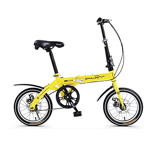 Folding Bike : ZXQZ 14 Inch Folding Bike, Single Speed Foldable Bicycle for Adult Children, MTB Bike with Disc Brake (Color : Yellow)
