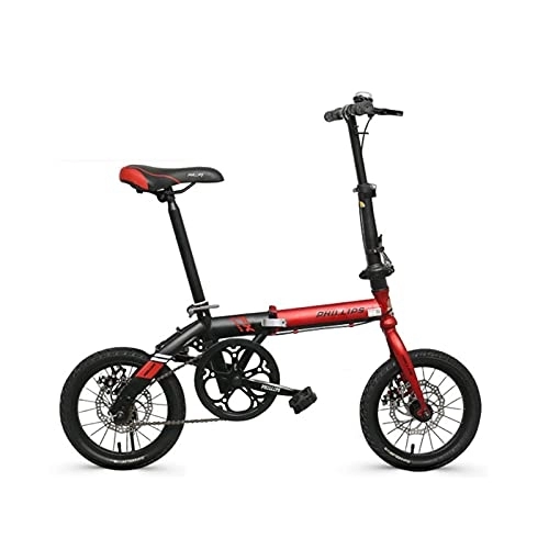 Folding Bike : ZXQZ 14 Inch Folding Bike, Women's Single Speed Disc Brake Bicycle with Basket, Cup Holder, for Children Student Adult (Color : Red)