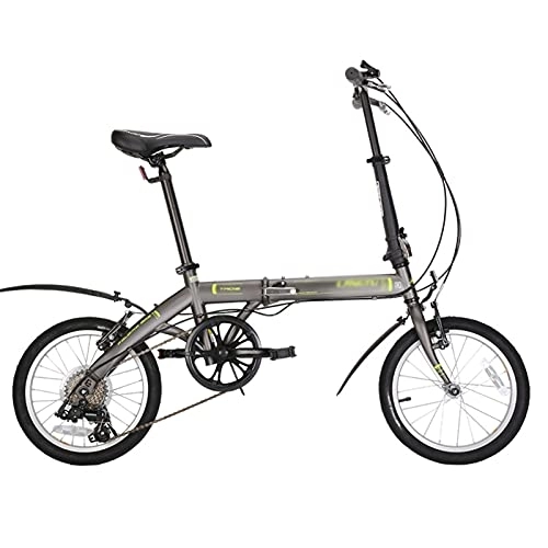 Folding Bike : ZXQZ 16-inch Folding Bike, 6 Speed Bicycles with Bilateral Folding Pedals High Carbon Steel Frame, for Student Car / Transport To Work (Color : Gray)