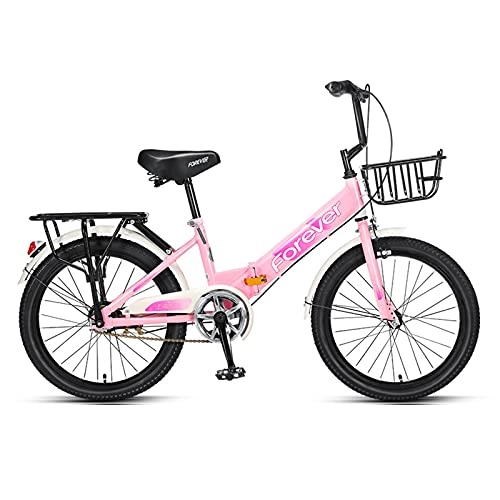 Folding Bike : ZXQZ 20-inch Children’s Commuter Foldable Bicycle, with Storage Metal Front Basket, for Boys and Girls To Ride To School (Color : Pink)