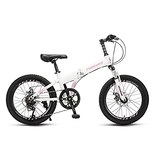 Folding Bike : ZXQZ 20 Inch Foldable Bicycle, Variable Speed Mountain Bike, High Carbon Steel Frame, for Children Aged 7-12 (Color : White)
