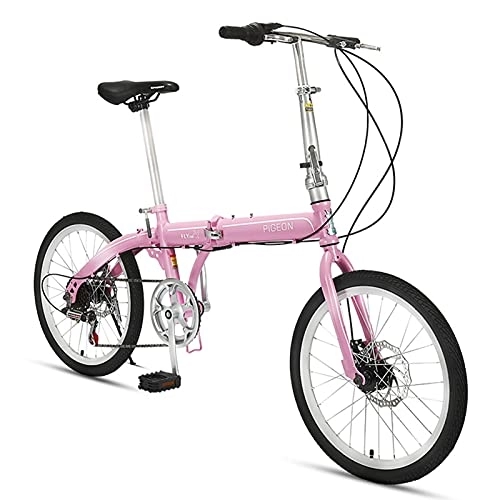 Folding Bike : ZXQZ Bicycle, Folding Bikes, 20 Inch 6-Speed Single Gear Bike for Student Adult (Color : Pink)