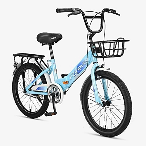 Folding Bike : ZXQZ Foldable Bicycle, 20-inch Commuter Bicycle with Brake Lever and Metal Chain Cover, for Children with A Height Of 130-160cm (Color : Blue)