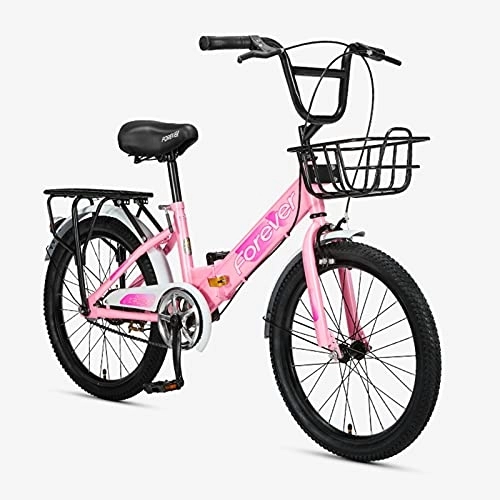 Folding Bike : ZXQZ Foldable Bicycle, 20-inch Commuter Bicycle with Brake Lever and Metal Chain Cover, for Children with A Height Of 130-160cm (Color : Pink)