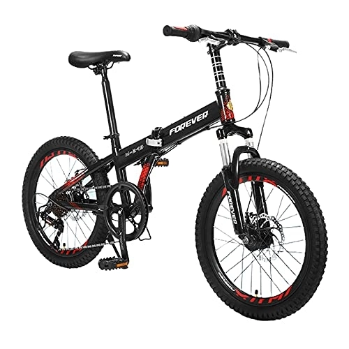 Folding Bike : ZXQZ Foldable Mountain Bike, Male and Female 6-speed Off-road Children's Bicycle, Bearing 85kg (Color : Black)