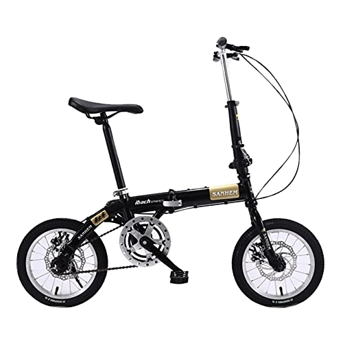 Folding Bike : ZXQZ Folding Bicycle, 14 Inch Single Speed City Commuter Outdoor Sport Bike, for Male Female (Color : Black)