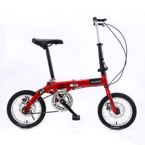 Folding Bike : ZXQZ Folding Bicycle, 14 Inch Single Speed City Commuter Outdoor Sport Bike, for Male Female (Color : Red)