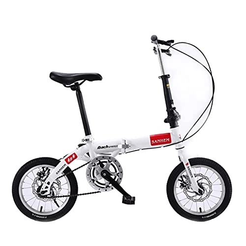 Folding Bike : ZXQZ Folding Bicycle, 14 Inch Single Speed City Commuter Outdoor Sport Bike, for Male Female (Color : White)