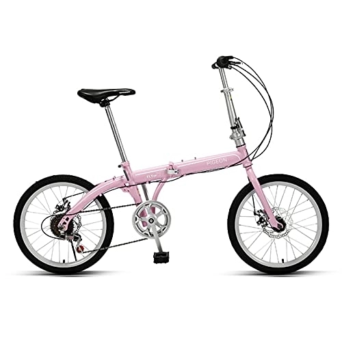 Folding Bike : ZXQZ Folding Bicycles, 20 Inch 6 Speed Foldable Bike Lightweight City Travel Exercise for Men Women Children (Color : Pink)