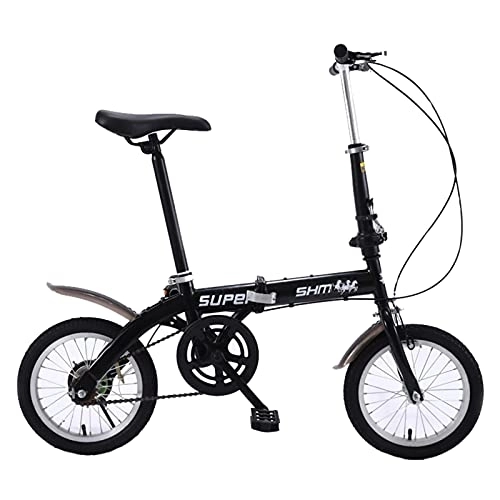 Folding Bike : ZXQZ Folding Bike, 14'' City Road Bikes, Front Rear V Brake Bicycle for Men Women (Color : Black)