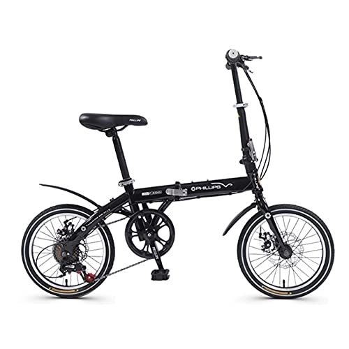 Folding Bike : ZXQZ Folding Bike, 16 Inch Comfort Mobile Portable Compact 6 Speed Foldable Bicycle for Men Women - Students and Urban Commuters (Color : Black)