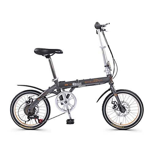Folding Bike : ZXQZ Folding Bike, 16 Inch Comfort Mobile Portable Compact 6 Speed Foldable Bicycle for Men Women - Students and Urban Commuters (Color : Gray)