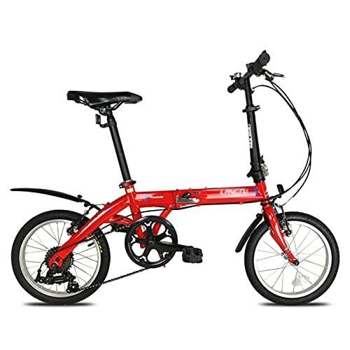Folding Bike : ZXQZ Folding Bike, 16-inch Portable Ultra-light Student Bicycle with Basket, High Carbon Steel Frame, 6 Speed (Color : Red)