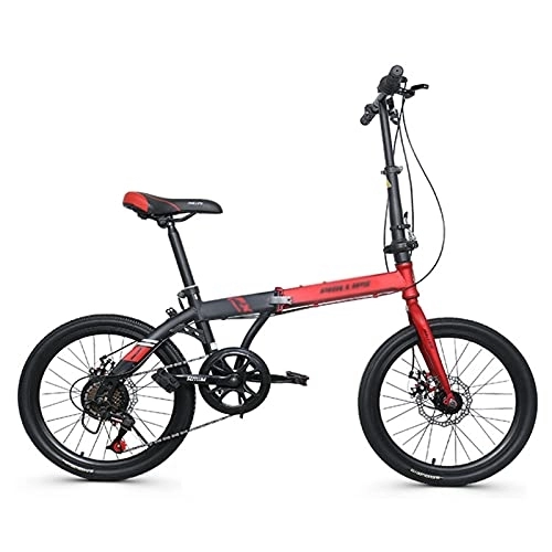 Folding Bike : ZXQZ Folding Bike, 20-inch 6-speed City Commuter Bike, High Carbon Steel Frame, Mechanical Disc Brake, for Children and Adults (Color : Red)