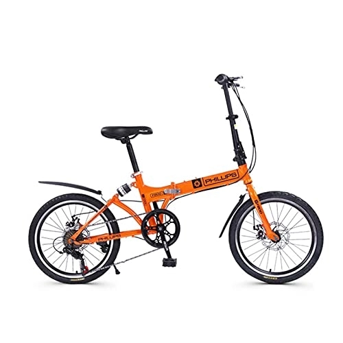 Folding Bike : ZXQZ Folding Bike, 20-inch Speed Road Bike with Mechanical Double Disc Brakes and Rear Shocks, for Outdoor Outings and Commuting (Color : Orange)