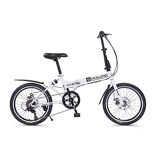 Folding Bike : ZXQZ Folding Bike, 20-inch Speed Road Bike with Mechanical Double Disc Brakes and Rear Shocks, for Outdoor Outings and Commuting (Color : White)