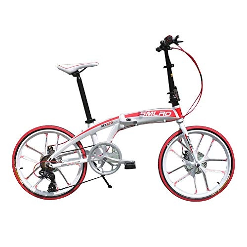 Folding Bike : ZXYMUU 20 Inch Aluminum Mountain Bike, Folding Bike with 6-Speed Gears And Dual Disk Brakes for Adults, White