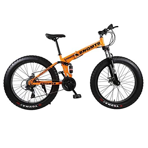 Folding Bike : ZXYMUU 27 Speed Dual Suspension Fat Tire Bike, Foldable 24 Inch Mountain Bike, High Carbon Steel Frame, Mechanical Disc Brakes for Outdoor Cycling, silver