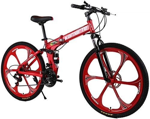 Folding Bike : ZYLE Folding Bike Mountain Bicycle Adult 26 Inch 21 Speed Shock Dual Disc Brakes Student Bicycle Assault Bike Folding Car (Color : Red)