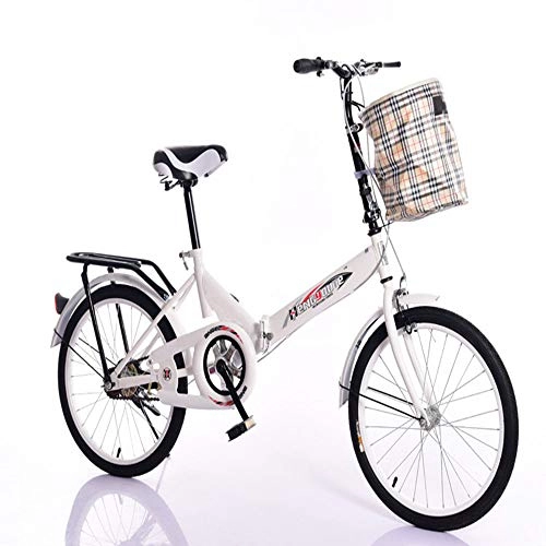 Folding Bike : ZYLFN 20 Inch Adult Folding Bike, Folding Mini Compact Bike Bicycle Lightweight Folding Bike with V Brake, Suitable for Students, Office Workers, White