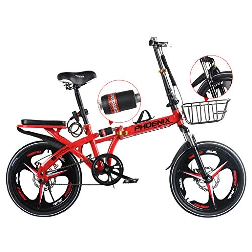 Folding Bike : ZYMING foldable bicycle Speed City Folding Mini Compact Bike Bicycle Urban Commuter with Back Rack Portable 20-inch City Riding with Basket adults pedals (Color : Red)
