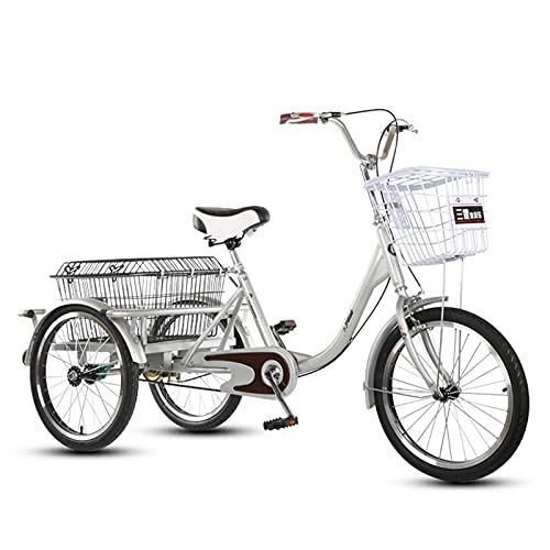 Folding Bike : zyy 3 Wheel Bike Foldable Basket Shopping Basket Wheel for Adults 16 Inch 1 Speed with Large Size Basket For Recreation for Shopping Picnic Outdoor Sports Men Women (Color : Silver)