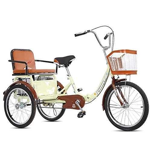 Folding Bike : zyy 3 Wheel Bikes for Adults 20 Inch 1 Speed Size Cruise Bike Foldable Tricycle with Basket for Adults Frame / Large Basket / Backrest Saddle for Men, Women, Seniors (Color : Beige)