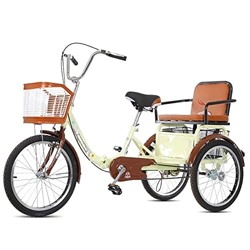 Folding Bike : zyy Adult Three Wheel Tricycle Single Speed Hybrid 1 Speed Foldable Tricycle with Basket for Adults and Rear Basket Hold Vegetables Fruits Women Men Seniors Beige