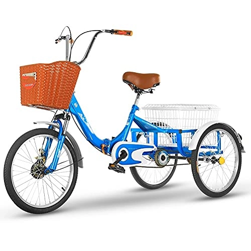 Folding Bike : zyy Adult Three Wheel Tricycle Single Speed Hybrid 20 Inch 3 Wheel Bikes Shock-absorbing Double-brake Foldable Tricycle with Basket for Adults with Shopping Basket for Seniors W / Cargo Basket