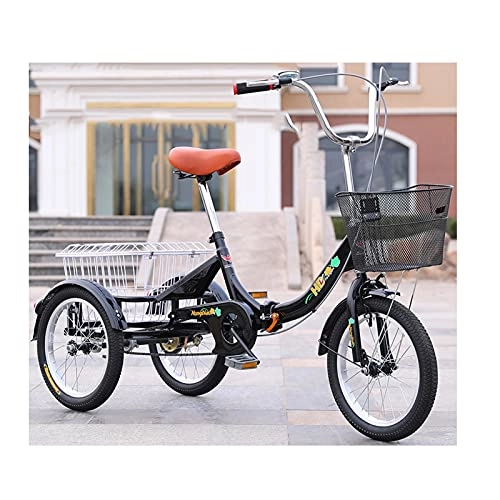 Folding Bike : zyy Adult Three Wheel Tricycle Single Speed Hybrid Cargo 16 Inch Bicycles Foldable Tricycle with Basket for Adults with Cargo Basket for Shopping with Shopping Basket for Seniors Black